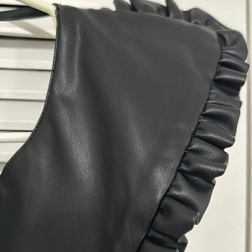 Steve Madden Black Pleather Collar with Ruffles Gamine Cute Peter Pan Punk Goth - Picture 3 of 6